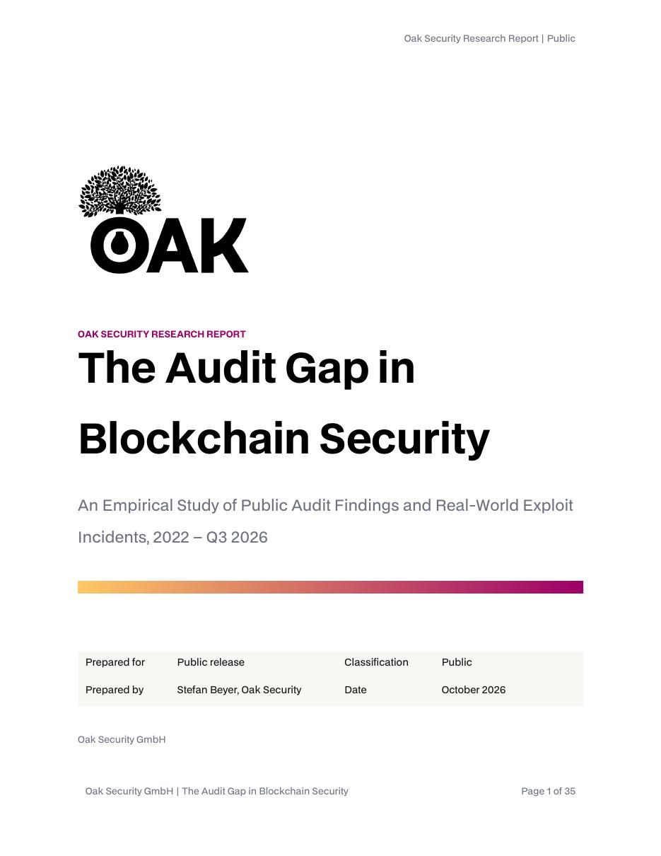 Cover of the Oak Security Web3 Security Report 2022 to Q3 2026